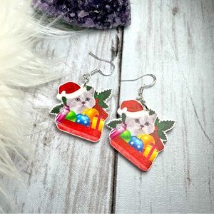 Christmas Kitty Dangling Earrings